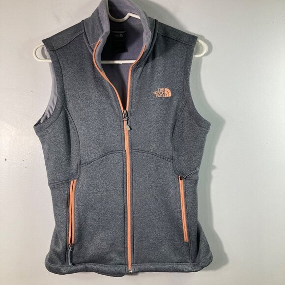 Womens The North Face Zip Fleece Vest Gray Peach M Polyester Elastane Pockets - Picture 1 of 11